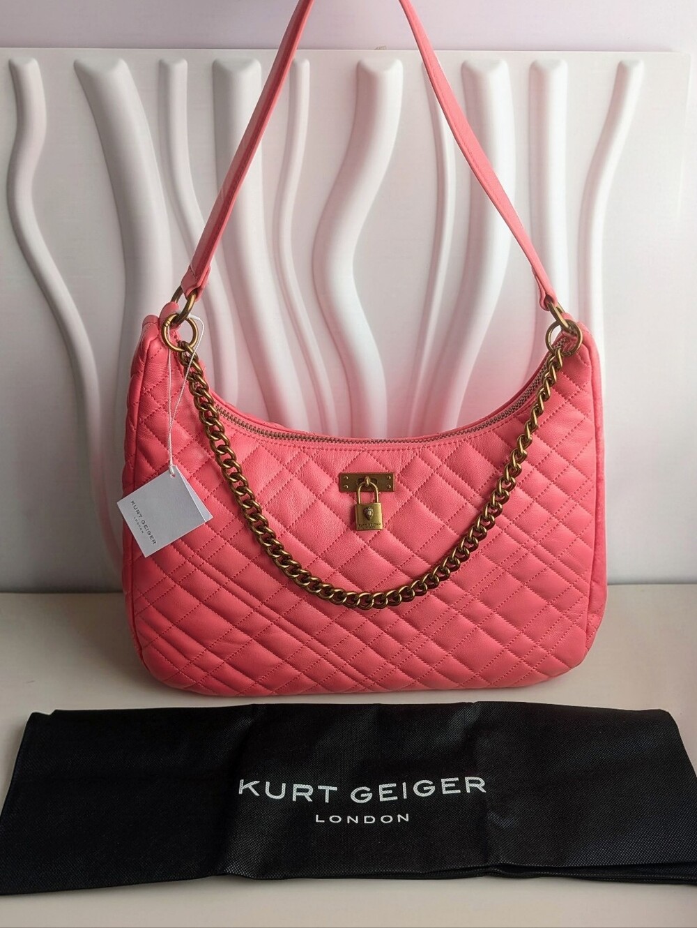 NWT Kurt Geiger Brixton Large Pink Leather Quilted Hobo Shoulder Bag